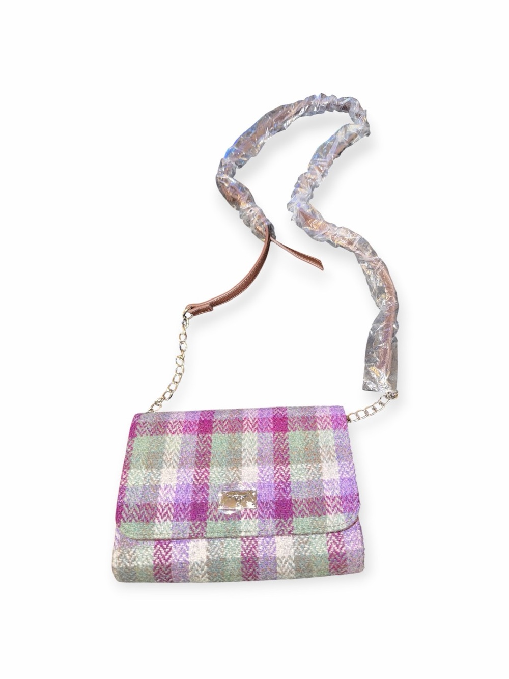 NWT Glen Appin Harris Tweed Strathy Wallet Crossbody Bag Pink Purple Plaid